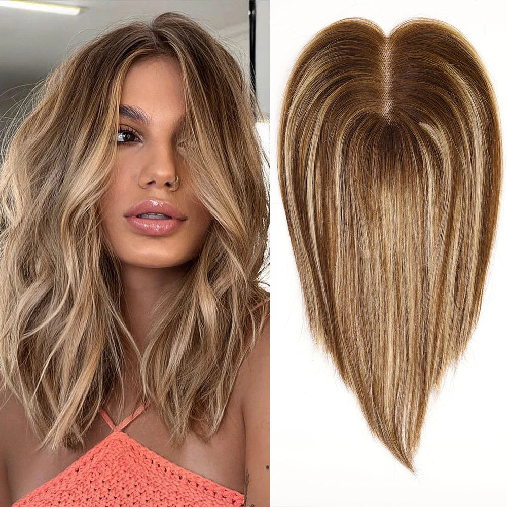 Ash Gray Brown 100% Remy Human Hair Toppers Clips