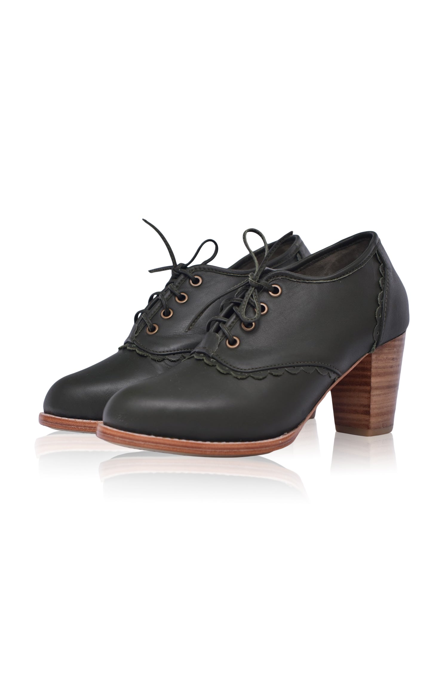 Lace Oxford Leather Heels