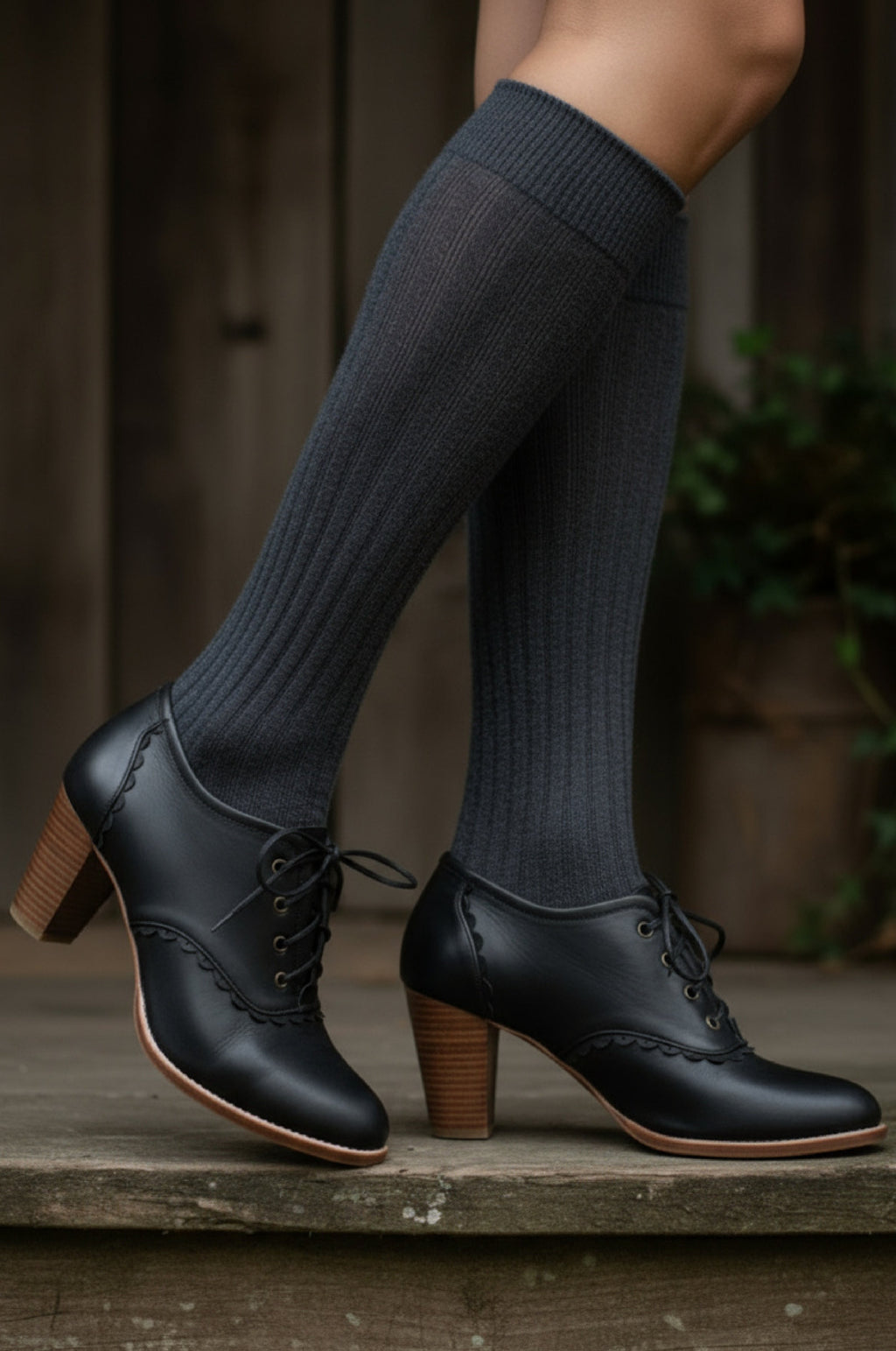 Lace Oxford Leather Heels