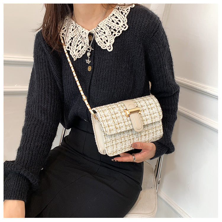 Summer texture handbag for women, fashionable and simple single shoulder bag, casual cross-body, woolen small square bag