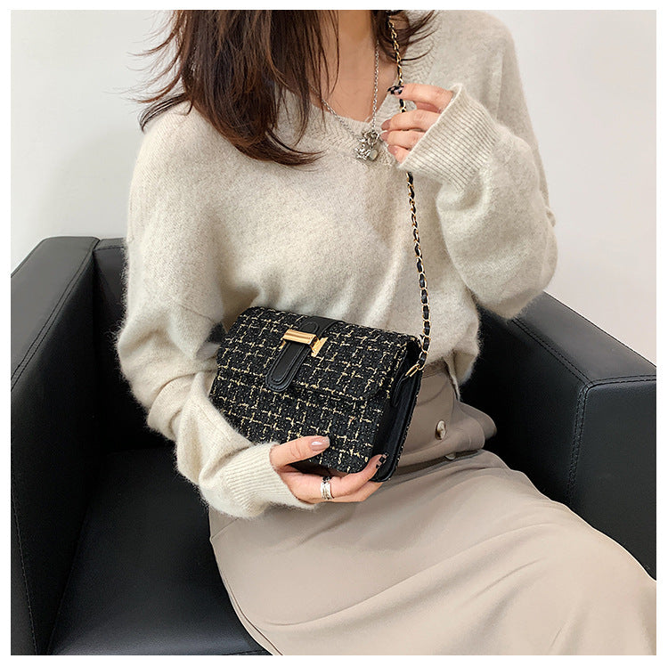 Summer texture handbag for women, fashionable and simple single shoulder bag, casual cross-body, woolen small square bag