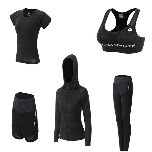 5Pcs Women's Yoga Sets Outdoor Running Yoga Quick Dry