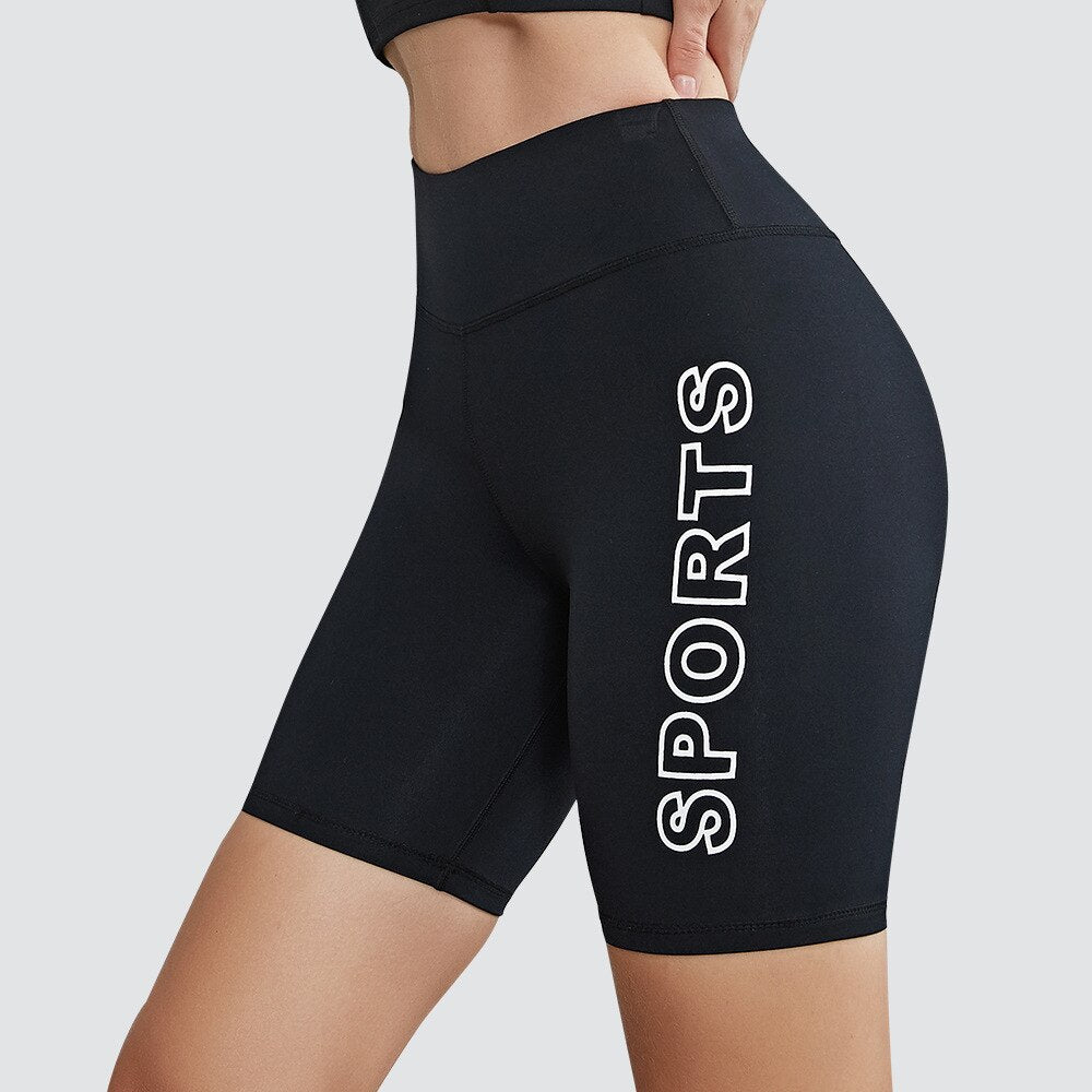 Letter Print Yoga Sports Shorts For Women High Stretch Hips Lifting Short Pants For Women Casual Fashion Workout Fitness Trouser